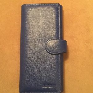 Blue leather RFID protection wallet.